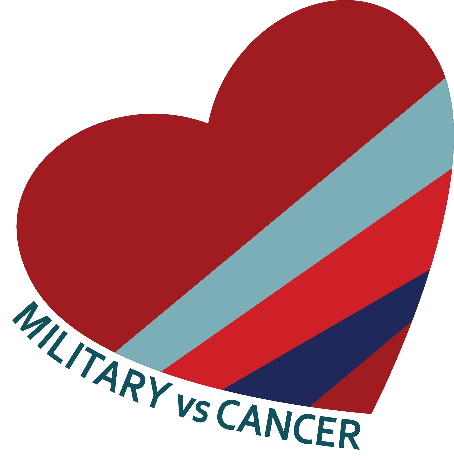 A heart symbol in red, light blue, and dark blue stripes with the text "MILITARY vs CANCER" wrapping around the bottom.