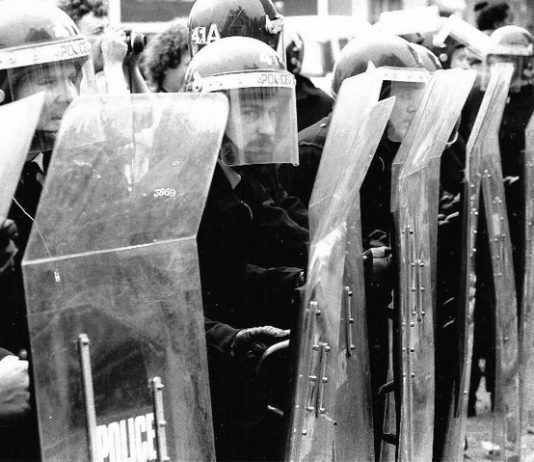 Battle of Orgreave Artwork Coming to North East Riot police with shields during the miners' strike