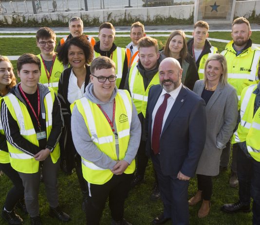 Newcastle Construction Week Gives Youngsters Chance to Build Their Futures Cllr Ged Bell and MP Chi Onwurah and students