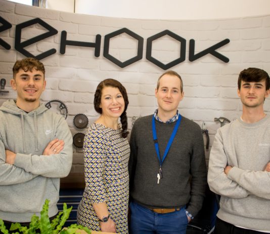 Rehook founder Wayne Taylor, pictured second from right, with some of the Rehook team.