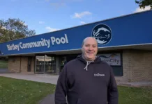 Birtley Swimmer Takes on Four Lakes Challenge for Community Pool Man outside Birley Community Pool