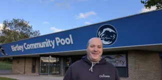 Birtley Swimmer Takes on Four Lakes Challenge for Community Pool Man outside Birley Community Pool